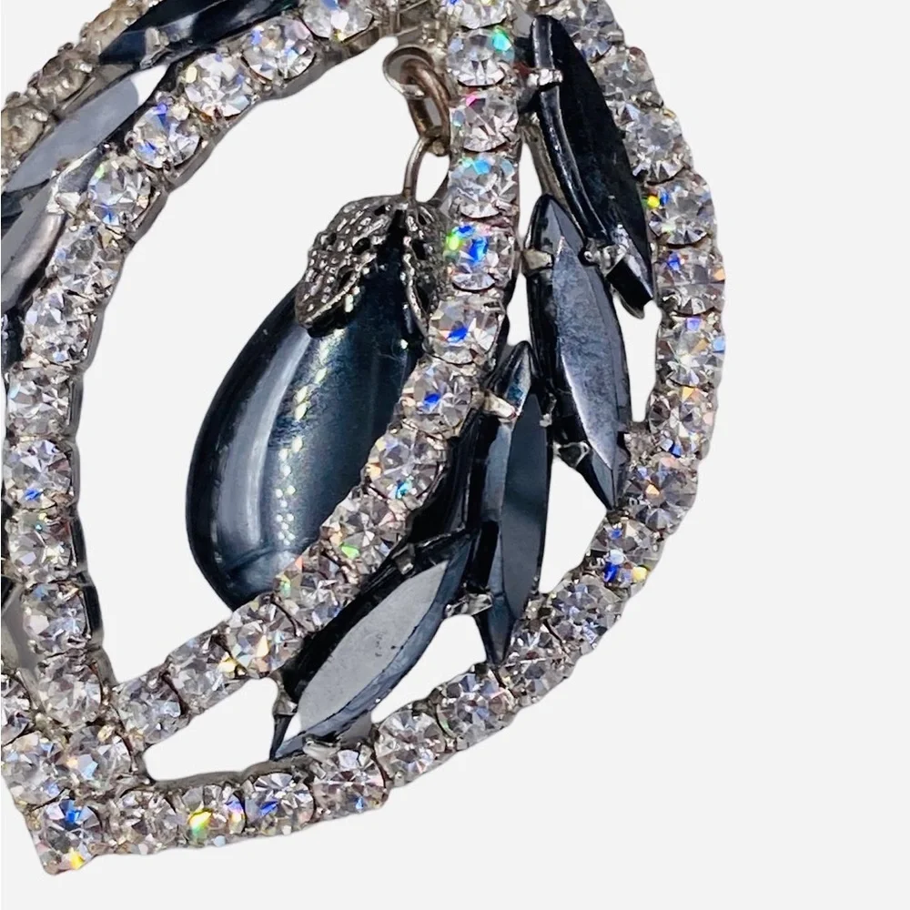Vintage Juliana Hematite Glass Drop Rhinestone Pendant Necklace